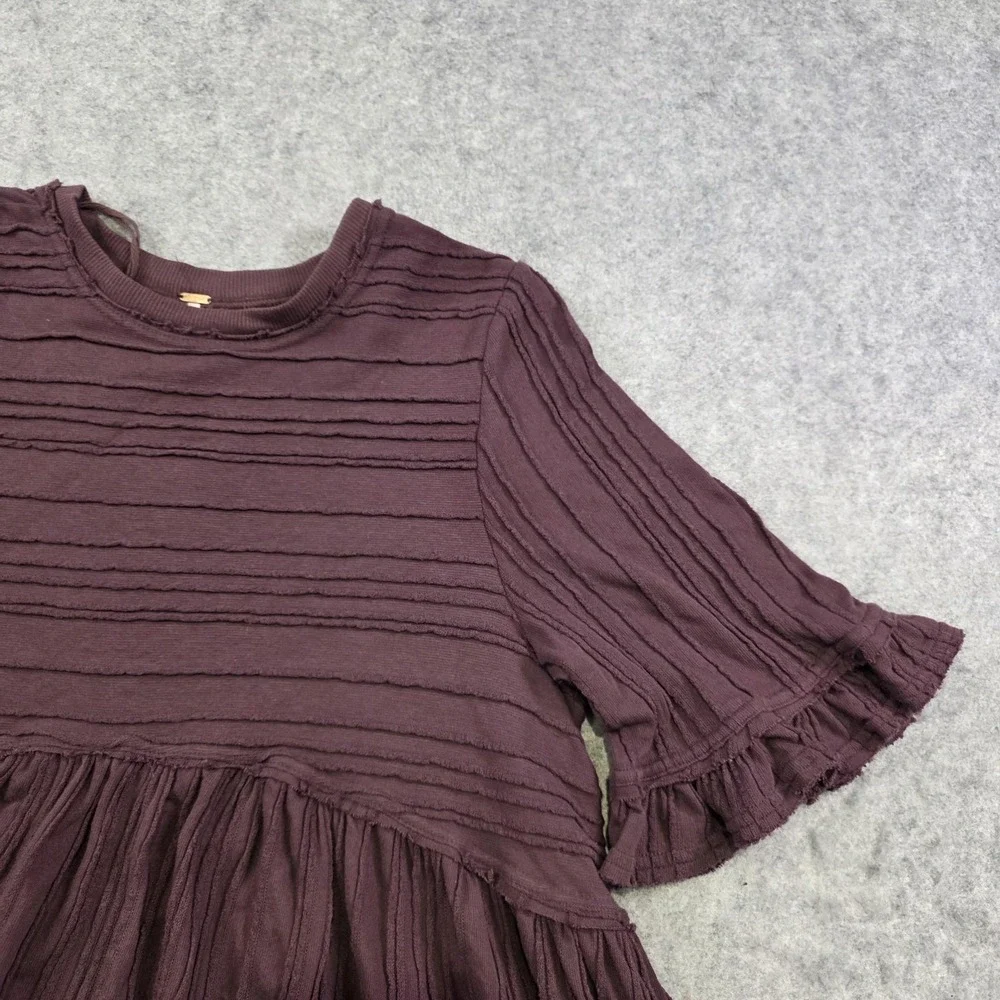 Free People Take A Spin‎ Babydoll Tunic Dress Womens XS Purple Ruffle Flutter
